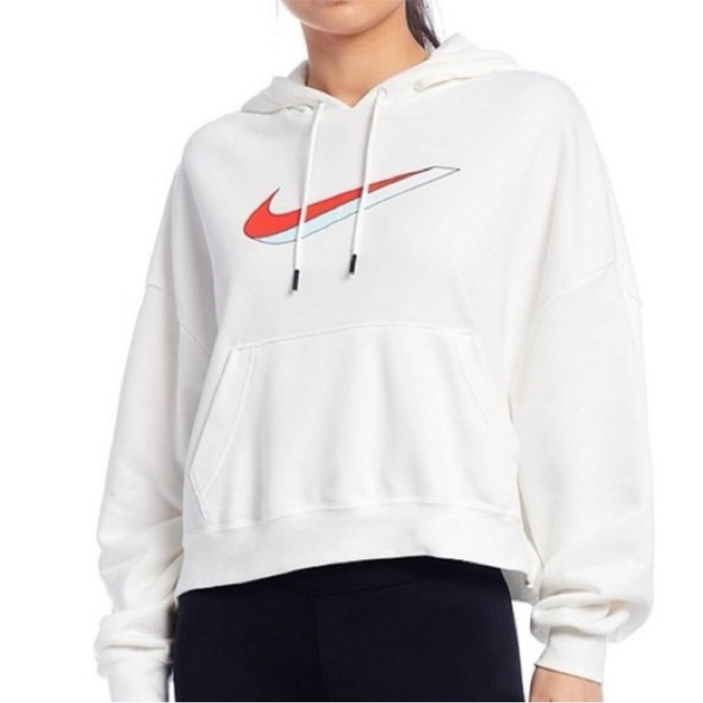 Nike Oversized White Cropped Hoodie- Size XL